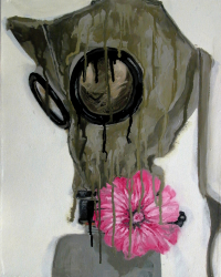 Masque à gaz fleuri 2007 50x40cm Huile sur toile